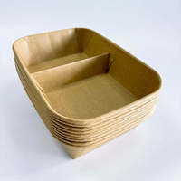 Boîte à lunch octogonale biodégradable à double compartiment en papier kraft, boîte rigide, vaisselle jetable, réchauffable, pour frites et nouilles