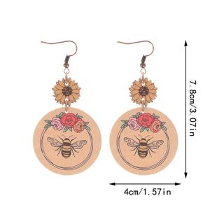 Boucles d'oreilles en bois papillons abeilles fleurs creux pendentif boucles d'oreilles pour femmes Uionen 1250 - Product Image 4