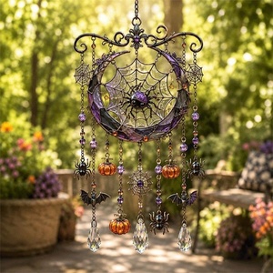 Campanella a Vento in Cristallo di Halloween, Acchiappasole in Acrilico, Decorazione Autunnale in Stile Vetro con Fantasma e Strega per Finestre, Giardini e Patii - Product Image 5