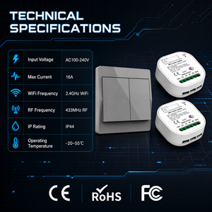 Module de relais intelligent WiFi QICHIP 301-305, RF433 16A <span class=keywords><strong>120V</strong></span>, interrupteur WiFi étanche pour éclairage mural avec application Smart Life - Product Image 6