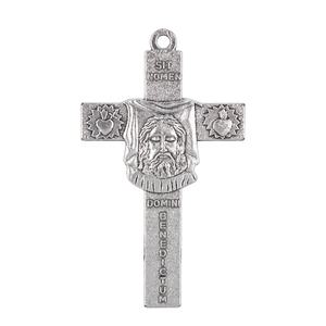 Ciondolo Vintage in Argento con Volto di Gesù e Croce, Medaglia Sacro Cuore con Iscrizione Latina, Gioiello Devozionale Cristiano - Product Image 1