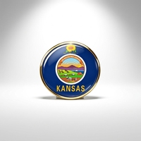 GREPAS GIFTS Épinglette drapeau du Kansas ronde de 1 pouce, épinglette patriotique mondiale pour chapeau