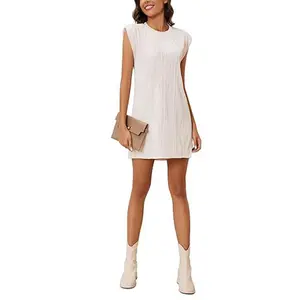 Women's Cap Sleeve Casual Dress Sleeveless Scoop Neck T-Shirt Mini Dresses Loose