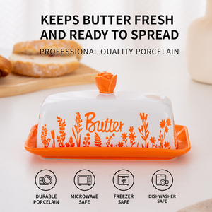 Nueva Mantequera de Cerámica Naranja con Rosa en Relieve 3D, Caja para Mantequilla Esmaltada para el Hogar y Restaurantes, Almacenamiento de Queso - Product Image 3