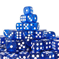 Vente en gros de dés à 6 faces en acrylique de 16 mm, transparents bleus avec points blancs pour les jeux de dés DND RPG