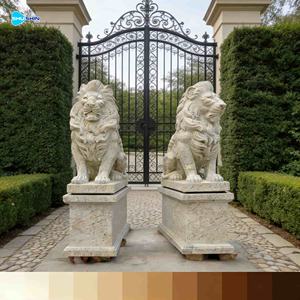 屋外入口用 手作りのヨーロッパデザイン 白大理石 大型座獅子像 庭園や寺院用 - Product Image 4