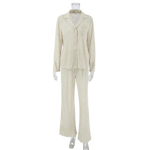 Conjunto de Pijama Informal para Mujer en Existencia, Conjunto de Pijama de Color Sólido, Pijama de Mujer, Ropa de Dormir de Punto para el Hogar - Product Image 6