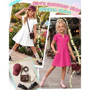 Robe Polo Uniforme Scolaire pour Filles, Coupe Évasée avec Poches, en Coton, Style Décontracté d'Été, Robe Skater - Product Image 4