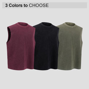 Custom Cotton 325gsm High Quality Street Batik Distressed Vests Sleeveless t Shirts Boxy Crew Neck Printed <b>Tshirts</b> for Men - Product Image 2