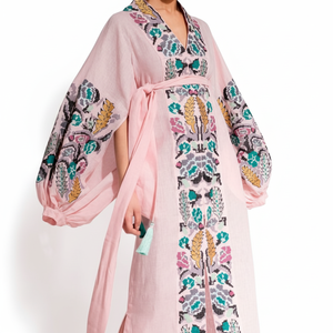 Robe d'hiver indienne, femme à manches longues, bouffantes et élégantes, col en v, brodée à la main avec ceinture, nouvelle collection - Product Image 1