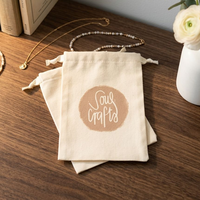 Pochette en coton naturel personnalisée avec logo imprimé, petit sac en mousseline de coton pour bijoux, sac à cordon en calicot, pochette cadeau anti-poussière, écologique