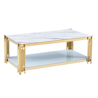 Table basse en acier inoxydable avec plateau en pierre frittée, pieds multi-lattes verticaux, pour salon de luxe – Choix de Valeur