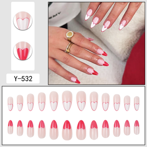 24 pièces de <span class=keywords><strong>faux</strong></span> ongles couverture complète pré-conçu à la mode personnalisé doux <span class=keywords><strong>rouge</strong></span> <span class=keywords><strong>blanc</strong></span> amour conception Simple ABS ongles de doigt en gros - Product Image 5