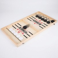 Jeu de table rapide de hockey sur table en bois avec 10 disques en bois massif