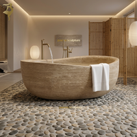 Nouveau design Baignoire autoportante en pierre de travertin de couleur dorée pour adulte Baignoire en marbre beige calcaire