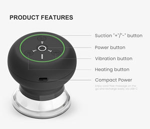 Juego de ventosas de terapia de vidrio eléctrico inteligente, succión de 3 niveles/calefacción/vibración, máquina de masaje corporal tipo C recargable por USB - Product Image 5