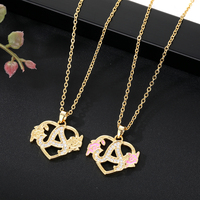 Collier pour homme Qiuhan OEM en laiton avec initiale personnalisée, micro-pavé de zircon, émail A-Z, chaîne à maillons en forme de cœur, argent/or rose/or 18 carats