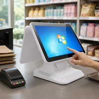 Terminal POS Putih 15,6 Inci Layar Ganda Panel 360 X 250 mm 1366 X 768 Printer 58mm Sistem Ritel Supermarket