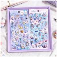 Autocollants 3D à paillettes en époxy, motifs chat et lapin mignons, pour gâteaux et desserts, autocollants décoratifs transparents et gonflés pour journal intime