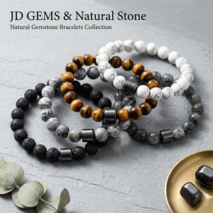 Bracelet en pierre naturelle de lave et œil de tigre, manchette, chaîne, perles d'hématite cylindriques, amulette énergétique pour homme - Product Image 1