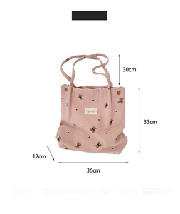 Sac à bandoulière portable en velours côtelé grande capacité <span class=keywords><strong>pour</strong></span> <span class=keywords><strong>femme</strong></span>, motif ours de dessin animé, avec deux sangles et doublure en polyester, sac fourre-tout <span class=keywords><strong>pour</strong></span> étudiantes - Product Image 3