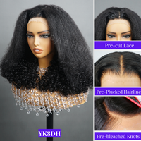 Perruques de Cheveux Humains Yaki avec Dentelle Frontale sans Colle, Super Double Drawn, Cuticules Alignées, Cheveux Crépus et Lisses, Transparents