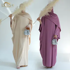 Lroiya Wholesale Solid Color Nida Jilbab Free Size Bat Sleeves Muslim Women Prayer Dress Hijab Abaya
