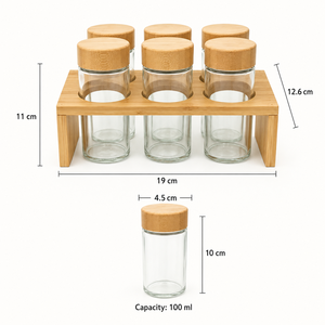 Ensemble de 4 pots à épices en verre avec support en bambou, bouteilles transparentes pour assaisonnements, pour le <span class=keywords><strong>rangement</strong></span> sur le comptoir de cuisine - Product Image 2