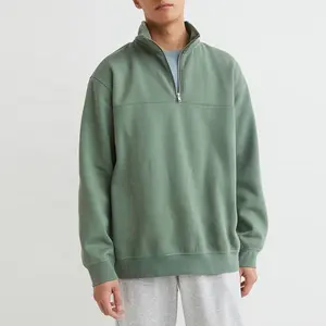 Decheng Oem Customizable Plain Gents Hoodies Polyester Cotton Men Jumper 1/4 Zip Pullover Green Blank Quarter Zip Sweatshirt