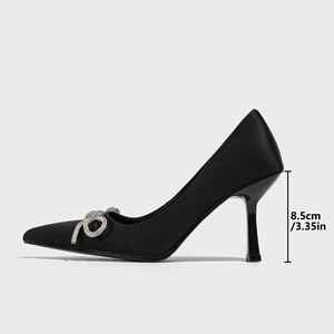 Hot Sale Four Seasons French Rhinestone Bow Socialite Temperament High Heel Versatile Simple Summer Plus Size Single <b>Shoes</b> - Product Image 6