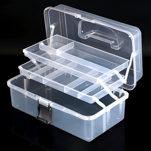 Organizador Portátil de Arte y Manualidades, <span class=keywords><strong>Caja</strong></span> de Almacenamiento Transparente de Tres Niveles con Asa, Organizador Plegable de Plástico para Herramientas de Costura - Product Image 1