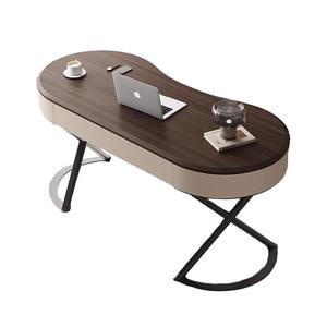 Escritorio de madera maciza de cuero de sillín Simple moderno de lujo de gama alta con cuero de nogal para estudio en casa dormitorio Oficina - Product Image 5