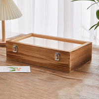 Boîte à thé en pin rectangulaire en bois sculptée à la main, taille personnalisée, couvercle transparent en acrylique, emballage cadeau