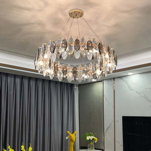 Indoor Modern Luxury K9 <b>Crystal</b> <b>Chandelier</b> Round Grey Adjustable Height for Bedroom Living Room Excellent Decorative Accent - Product Image 2