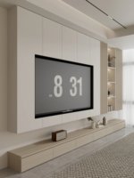 Meuble TV peu encombrant avec rangement intégré, console moderne en bois pour salon, chambre et hôtel
