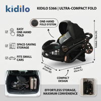 Poussette 3-en-1 Premium Kidilo S366 avec siège auto 360° pour bébés de 0 à 3 ans, idéale pour les sorties familiales et comme Arabasi Bebek