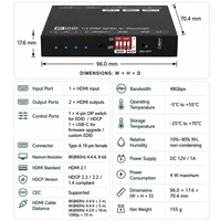 Répartiteur HDMI 2.1 UHD 1x2 haute vitesse 4K 8K60Hz 48 Gbit/s avec réduction automatique de la résolution vers 1080P pour Home Cinéma et Moniteur de Jeu