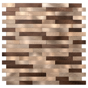 Carreaux muraux autocollants marron en métal <span class=keywords><strong>brossé</strong></span> avec mélange de bandes et joint foncé, qualité supérieure, à peler et coller, pour murs d'accent modernes, vente en gros - Product Image 1