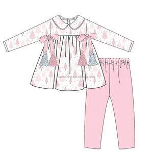 Girls Clothing <strong>Christmas</strong> Design Fall Peter Pan Collar <strong>Christmas</strong> Tree Applique Girls 2 Piece <strong>Outfits</strong> - Product Image 3