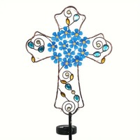 Décoration de jardin en forme de croix en métal avec éclairage LED solaire blanc chaud, alimentée par batterie, résistante à l'eau, angle de faisceau de 360 degrés pour la tombe ou le monument