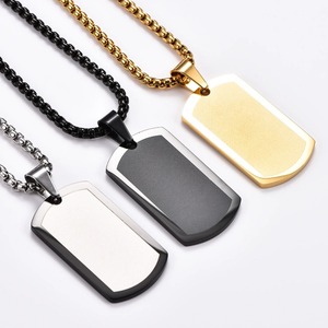 1PC Collier pendentif en acier inoxydable, plaqué argent, or ou noir, avec plaque vierge, pour homme et femme - Product Image 2