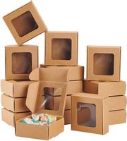 Caja de Regalo Plegable de Papel Kraft Marrón con Ventanas Transparentes, Recubrimiento UV, Grabado en Relieve, Reciclable y Duradera, para Fiestas, Bodas, Panadería