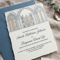 Suite d'invitations de mariage haut de gamme, style manuscrit vintage, en papier calligraphique, avec estampage à la presse et dorure à chaud, pour propriétés historiques, en petite série