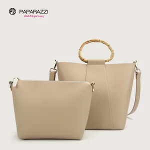 #10361 Made in Myanmar TAX FREE fashion elegant sustainable pu leather bamboo handle women crossbody tote bag brand lady handbag