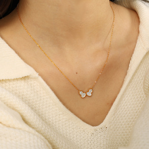 Double Gourd Necklace 18k Gold Plated <b>Titanium</b> Steel Pendant Seashell Clavicle Chain For Women Everyday Wear - Product Image 4