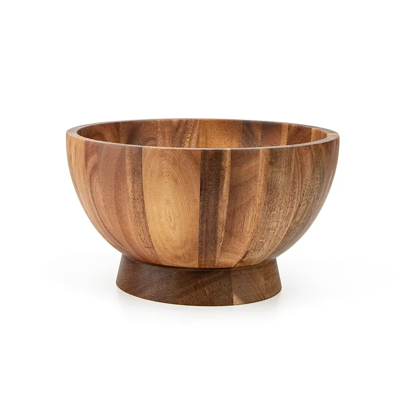 Kitchen Large Wood Serving Bowl For Fruit Salad Bread Vegetable Acacia Wood Fruit Bowl With Foot