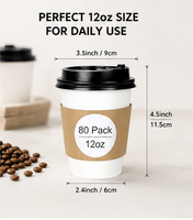 Gobelets à café jetables en papier blanc de 12 oz, sans BPA, écologiques, imperméables, de qualité alimentaire, kit complet avec couvercles et manchons isolants thermiquement