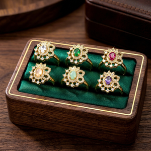 Wholesale Premium Traditional Gold Plated Natural Stone Polish AD Finger <b>Ring</b> Round Evil Eye <b>Adjustable</b> <b>Ring</b> Set for Women - Product Image 1