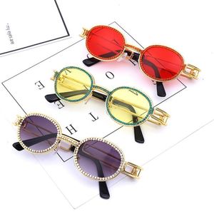 Wholesale 2021 Trendy Fashion Vintage Women <b>Steampunk</b> Diamond Sun <b>Glasses</b> Small <b>Round</b> Rhinestone Sunglasses - Product Image 3