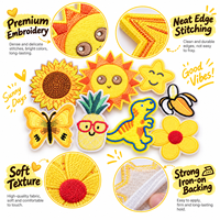 Patch brodé jaune en gros, motifs Kawaii (abeille souriante, tournesol, dinosaure, smiley), thermocollant et à coudre